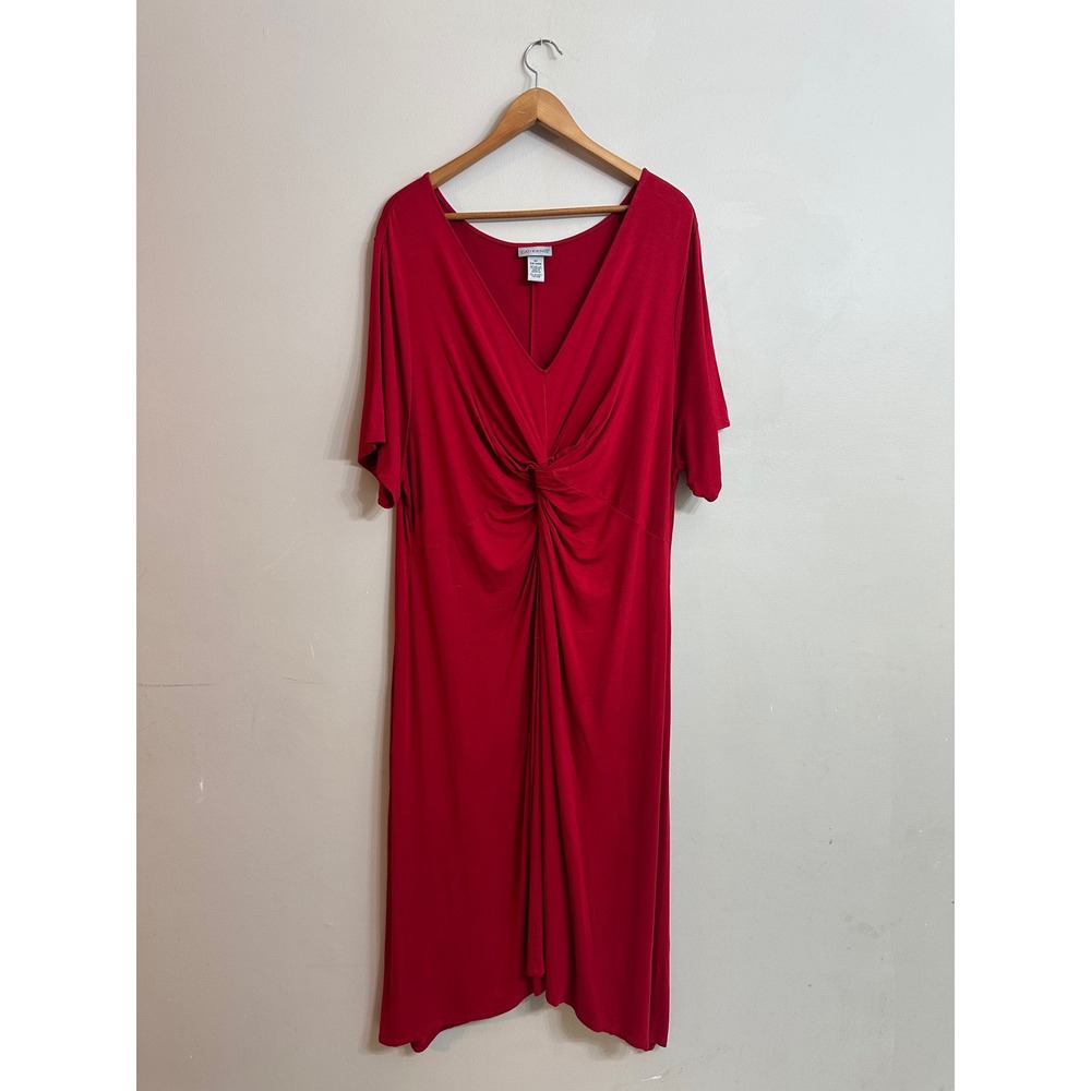 Catherines Red Twist Front V-Neck Stretch Jersey Dress Plus Size 3X 26/28W
